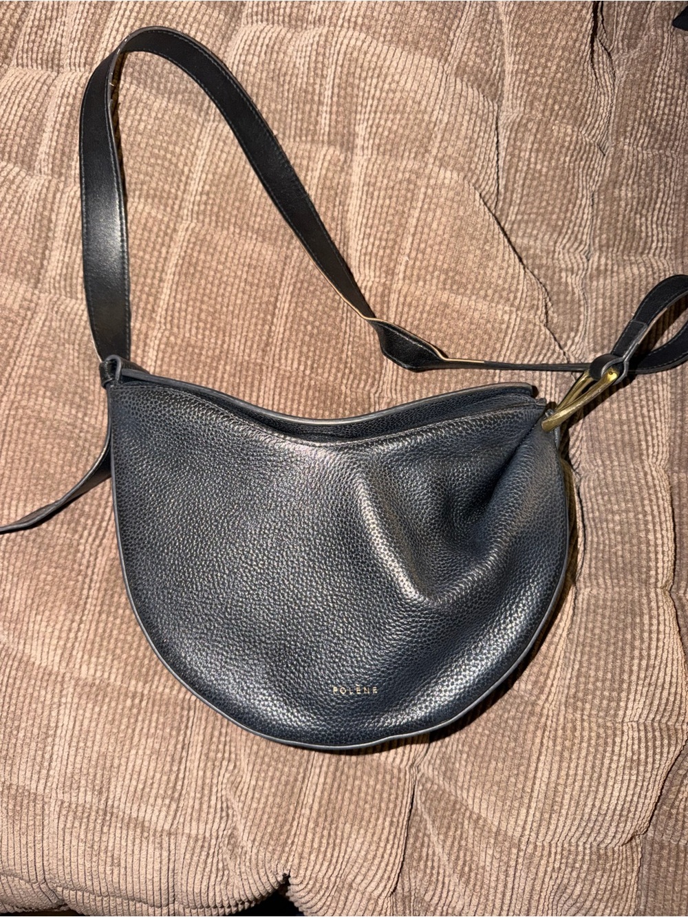 Polene Pebbled Leather Crescent Crossbody Bag - Black